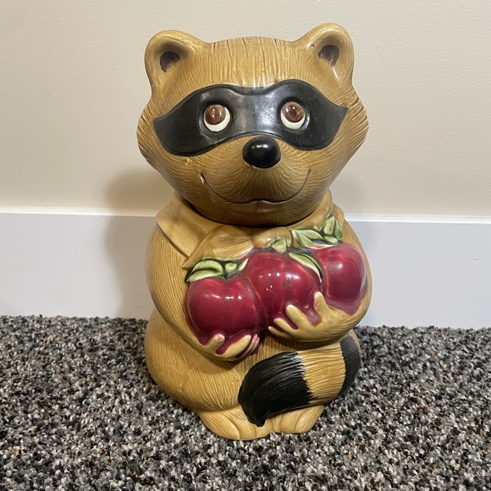 Vintage Japan Made Raccoon Ceramic Cookie Jar